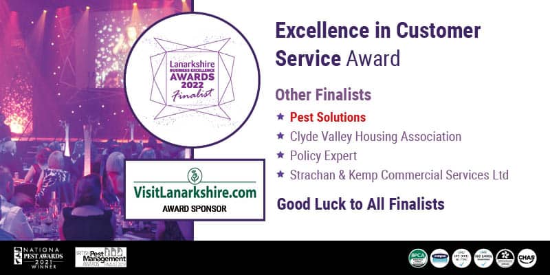 Excellence In Customer Service Award Finalist - Pest Solutions - 2022 Lanarkshire Business Awards