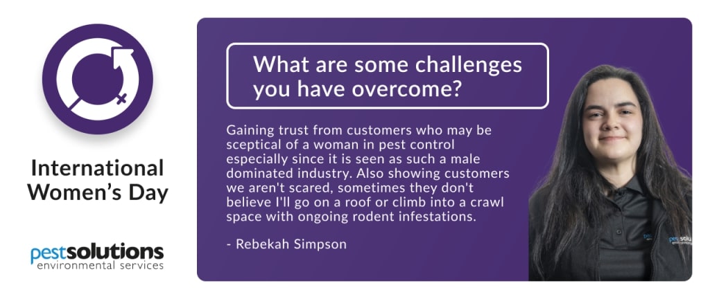 Motivational words from a Pest Solutions female team leader on overcoming barriers in pest control, celebrated on International Women's Day 2024